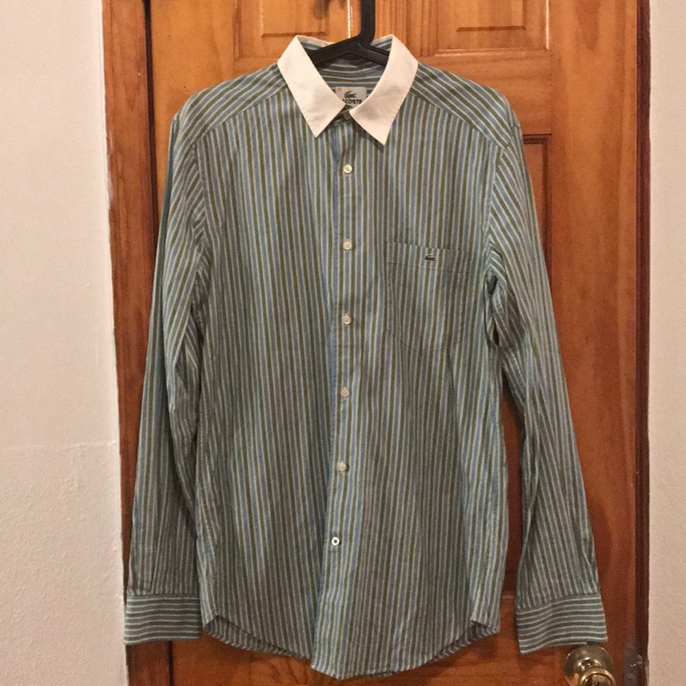 Lacoste green and blue striped dress shirt